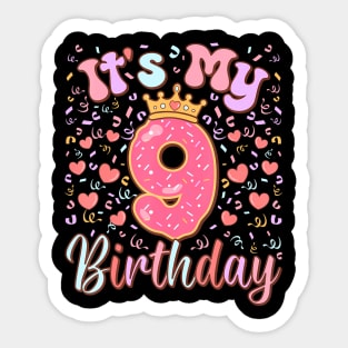 Its My 9Th Birthday Cake Donut 9 Years Old Confetti Kids Sticker